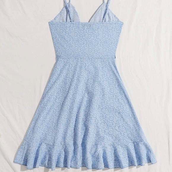 SheIn Women's Summer Sleeveless Ruffle Self Tie Wrap Short Dress - Picture 3 of 4